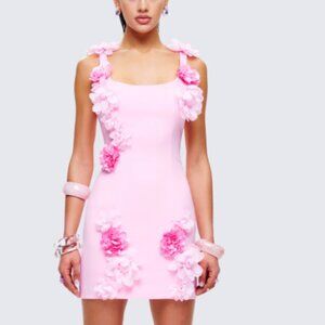 Pink 3D Floral Appliqué Mini Dress